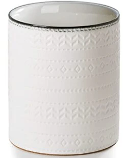 Kitchen Utensil Holder, Large (7.2” X 6.2”) Utensil Holder For Kitchen Counter, Ceramic Cooking Utensil Holder With Protective & Non-Slip Cork Mat, Farmhouse Kitchen Decor