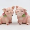 96242 Fine Ceramic Pink Pig Couple Piggy With Pink Rose Salt And Pepper, 2 7/8"H