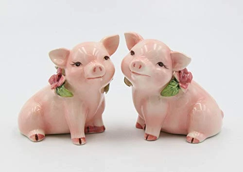 96242 Fine Ceramic Pink Pig Couple Piggy With Pink Rose Salt And Pepper, 2 7/8"H 1 96242 Fine Ceramic Pink Pig Couple Piggy With Pink Rose Salt And Pepper, 2 7/8"H