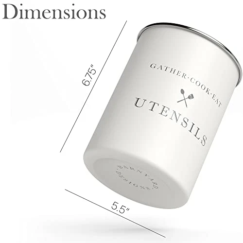 White Utensil Holder For Kitchen Countertop, Farmhouse Metal Utensil Crock, Rustic Country Decorative Kitchen Utensil Caddy Large, 5.5x6.75 3 White Utensil Holder For Kitchen Countertop, Farmhouse Metal Utensil Crock, Rustic Country Decorative Kitchen Utensil Caddy Large, 5.5x6.75 - Image 3