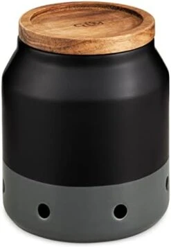 Cole & Mason H822135 Elmdon Black/Grey Garlic Keeper | Kitchen Organisation, Storage Pot For Fresh Garlic | Ceramic/Acacia/Silicone | (H)120 Mm X (D)110 Mm | 2 Year Guarantee -Peugeot Shop 31UXSntcg1L. AC 1