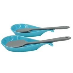 2PC Fish Spoon Rest Ceramic For Kitchen, Blue 9" X 4.5" -Peugeot Shop 31Umv9JN2XL
