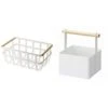 Yamazaki AMAZAKI Home 2507 Storage Basket-Dual Handle Organizer, One Size, White & Storage Basket - Wood Handle Organizer, White, White, Small