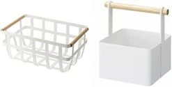 Yamazaki AMAZAKI Home 2507 Storage Basket-Dual Handle Organizer, One Size, White & Storage Basket - Wood Handle Organizer, White, White, Small -Peugeot Shop 31UpdKqgE9S. AC