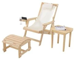 2117NC-BG-CHOTET Romantic Collection Canvas Sling Chair With Cup And Wine Holder And Ottoman (Set Of 3)