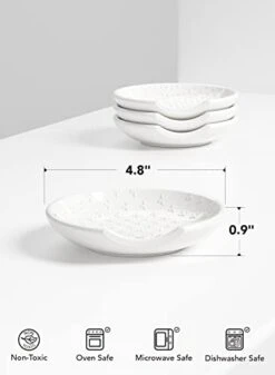 Spoon Rest For Stove Top, Ceramic Spoon Holder For Counter, Embossment Housewarming Gift, Kitchen Decor Utensil Rest - 4.8 Inch, Set Of 4, White -Peugeot Shop 31VSrrqK6RL