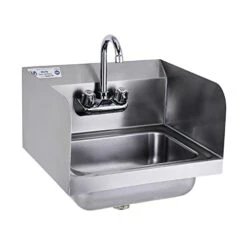 Tainless Steel Sink For Washing With Faucet And Side Splash, NSF Commercial Wall Mount Hand Basin For Restaurant, Kitchen And Home, 17 X 15 Inches