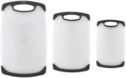 Non Slip Plastic Cutting Board Set With Juice Grooves, Set Of 3, White And Aqua -Peugeot Shop 31X4tiAlcL. AC