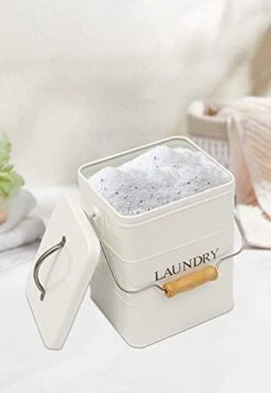 Laundry Detergent Container Powder Soap Containers With Lid And Scoop Included, Perfect Sturdy Canister Tins For Kitchen Countertop, Shelf, Great Gift - White -Peugeot Shop 31XJFTZGJKS