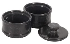 Handmade Marble Black 5” Dual Salt Cellar With Lid – 2” Each Salt And Pepper Bowls Kitchen Container Storage Set – Ideal For Jewelry, Butter Keeper, Sugar & Kitchen Décor