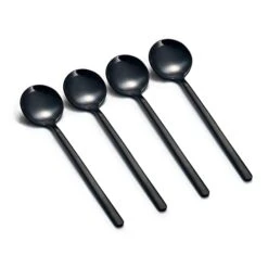 Set Of 8 Mini Espresso Spoons 5.3-inch Matte Black Frosted Handle Stainless Steel Coffee Spoons For Dessert Tea Ice Cream Sugar Cake Coffee