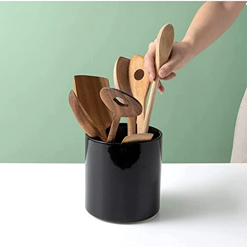 DOWAN Kitchen Utensil Holder, Ceramic Utensils Crock With Table-Protection Cork Mat, Cooking Utensil Holder For Kitchen Décor, Easy To Clean, Black 5 DOWAN Kitchen Utensil Holder, Ceramic Utensils Crock With Table-Protection Cork Mat, Cooking Utensil Holder For Kitchen Décor, Easy To Clean, Black - Image 5