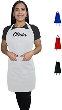 KAUFMAN - Personalized Apron, Add A Name Embroidered, Cotton/poly Bib Apron Adjustable With Two Front Pockets -Peugeot Shop 31YLDMNLmKL. AC