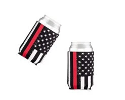 Thin Red Line Collapsible Beer Can And Bottle Beverage Cooler Sleeves - 2 Pack - Standard Size 12 Oz - 3mm Thick Insulated Neoprene - Fireman Firefighter -Peugeot Shop 31YPCBe41aL