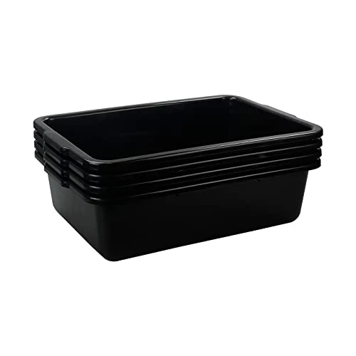 4-Pack 32 L Plastic Commercial Bus Tubs, Utility Bus Box, Black 1 4-Pack 32 L Plastic Commercial Bus Tubs, Utility Bus Box, Black