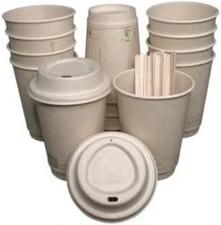 12oz Certified Compostable Coffee Cups By Living Balance | 75 Cups With Bagasse Lids, Stirrers, And Integrated Sleeves -Peugeot Shop 31aFWOk5gL. AC