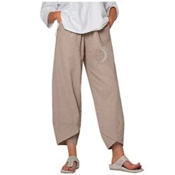 Kingspinner Capri Pants For Women Plus Size Capri Baggy Pants Casual Linen Long Pants Women Palazzo Lounge Pants