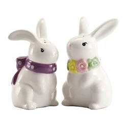 Pastel Rabbit Salt & Pepper Shaker Set, Hand Painted, Dishwasher Safe
