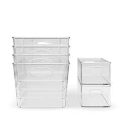 Pantry Organization And Storage Container Bins For Kitchen, Laundry, Refrigerator, Freezer. Durable Heavy Duty Clear Plastic With Handles - 6 Pack