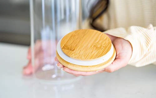 Glass Container With Lid, Bamboo Top (2.2 L) - Dry Food Storage Pasta Container Kitchen Canister For Bow Tie Pasta, Spaghetti, Macaroni, Rotini, Egg Noodles, Cookies, Candy, Flour 3 Glass Container With Lid, Bamboo Top (2.2 L) - Dry Food Storage Pasta Container Kitchen Canister For Bow Tie Pasta, Spaghetti, Macaroni, Rotini, Egg Noodles, Cookies, Candy, Flour - Image 3