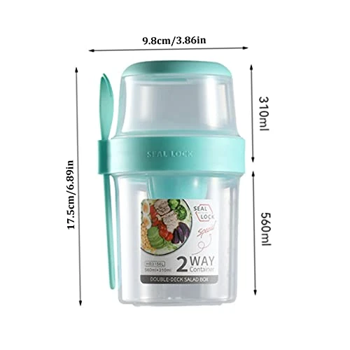 Salad Meal Shaker Cup, 560ml 2 Layers Fresh Salad Cup With Fork & Salad Dressing Holder, Portable Fruit Vegetable Salad Container For School Office (Blue) 2 Salad Meal Shaker Cup, 560ml 2 Layers Fresh Salad Cup With Fork & Salad Dressing Holder, Portable Fruit Vegetable Salad Container For School Office (Blue) - Image 2