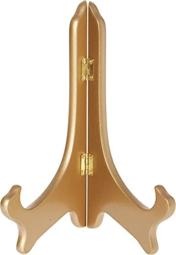 Hinged Gold-toned MDF Wood Plate Stand, 9" H X 7.25" W X 5" D (For 9" - 10.5" Plates) 4 Hinged Gold-toned MDF Wood Plate Stand, 9" H X 7.25" W X 5" D (For 9" - 10.5" Plates) - Image 4