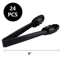 24 Pieces Plastic Serving Tongs For Kitchen, Disposable Utensils Set, 9 Inch Heavy Duty Scalloped Salad Tongs, Food Safe Material, Perfect For Buffets And BBQ, Black