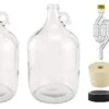 - 1G-38-ST-TB-2 1 Gallon Glass Fermenting Jug With Handle, 6.5 Rubber Stopper, Twin Bubble Airlock, Black Plastic Lid (Set Of 2)