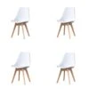 MENGK Set Of 4, ABS PP Nordic Dining Chair With Beech Wood Legs For Dining Room, Living Room, Office, Bedroom, White