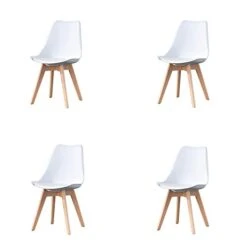 MENGK Set Of 4, ABS PP Nordic Dining Chair With Beech Wood Legs For Dining Room, Living Room, Office, Bedroom, White