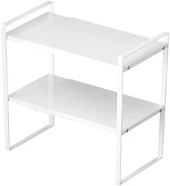 2 Tier Expandable Cabinet Shelf Organizer Over The Sink Storage Rack 2 Tier Adjustable Countertop For Kitchen Bathroom Pantry Spice Cupboard Dish Cup Bottle Pot Metal Plate Heavy Duty Nonslip(Black) -Peugeot Shop 31fzEmpT1fL. AC