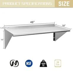 Tainless Steel Shelf 18 X 48 Inches, 400 Lb, Commercial Wall Mount Floating Shelving For Restaurant, Kitchen, Home And Hotel 7 Tainless Steel Shelf 18 X 48 Inches, 400 Lb, Commercial Wall Mount Floating Shelving For Restaurant, Kitchen, Home And Hotel -Peugeot Shop 31g8o3BBCQL
