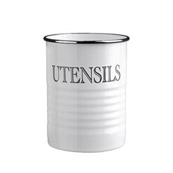 KARRYOUNG Farmhouse Kitchen Utensil Holder – 6.6”Metal Utensils Caddy Organizer For Countertops, Spoons, Spatula, FlatwareStorage- Rustic Vintage Style Large Kitchen Tool Crock - White