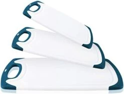 HEF GRIDS Durable Plastic Cutting Board Set, Chopping Board Thick Plastic, For Vegetable Meat Or Cheese With Non-Slip Feet And Handles With Juice Groove (GREY) -Peugeot Shop 31hh6ogwIFL. AC