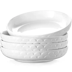 Pasta Bowls, 54 Oz Large Salad Serving Bowls, 10'' Plates Bowls Set Of 4, White Ceramic Soup Bowls For Kitchen, Shallow Dishes Dinner Bowl Microwave Dishwasher Safe
