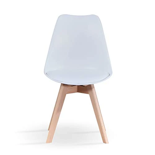 MENGK Set Of 4, ABS PP Nordic Dining Chair With Beech Wood Legs For Dining Room, Living Room, Office, Bedroom, White 5 MENGK Set Of 4, ABS PP Nordic Dining Chair With Beech Wood Legs For Dining Room, Living Room, Office, Bedroom, White - Image 5