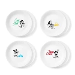 Vitrelle 8-Piece Salad Plate Set, Triple Layer Glass And Chip Resistant, Lightweight Round Plates And Bowls Set, Disney's Mickey Mouse - The True Original