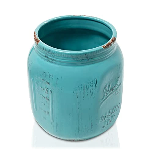 Extra-Large Kitchen Utensil Holder - 7.8” Mason Jar Ceramic Kitchenware Caddy For Farmhouse Kitchen Decor, Dishwasher Safe, Wide Opening Vintage Utensil Crock Countertop Organizer - Aqua 5 Extra-Large Kitchen Utensil Holder - 7.8” Mason Jar Ceramic Kitchenware Caddy For Farmhouse Kitchen Decor, Dishwasher Safe, Wide Opening Vintage Utensil Crock Countertop Organizer - Aqua - Image 5