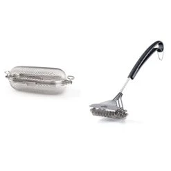 Napoleon 64000 Rotisserie Basket Grill Accessory, Stainless Steel & Barbecue Grill Accessory 62059 - Bristle-Free Triple-Row Grill Brush With Rolled Stainless Steel - BBQ Grill Maintenance Accessory