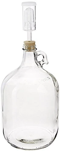 1 Gallon Glass Jug With Handle, Rubber Stopper & 3-Piece Airlock, Clear, NMS 38 Gallon Jug - 6.5 + 3-Piece
