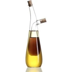 Oil And Vinegar Dispenser Set, 2-In-1 Double Layer Glass Olive Oil Bottle With Cork Stoppers,Pourer Spout Stoppers Oil Cruet Jar For Cooking