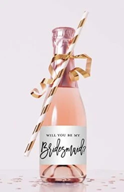 Will You Be My Bridesmaid Proposal Mini Champagne Bottle Labels - Set Of 12 (Black)