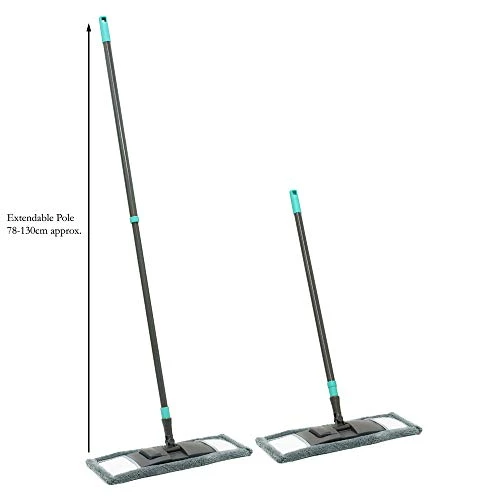 Super-Absorbent Microfibre Extendable Flat Floor Mop, Grey/Turquoise, 2 Super-Absorbent Microfibre Extendable Flat Floor Mop, Grey/Turquoise, - Image 2