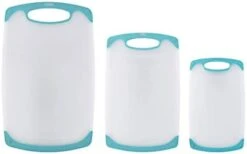 Non Slip Plastic Cutting Board Set With Juice Grooves, Set Of 3, White And Aqua -Peugeot Shop 31kqJGE4NyL. AC