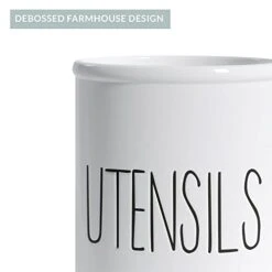 Ceramic Farmhouse Kitchen Utensil Holder For Countertop, Decorative Kitchen Utensil Holder, Large Kitchen Utensil Holder For Kitchen Counter, Utensil Crock Spatula Holder, 7" White -Peugeot Shop 31lLClMfd0L