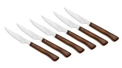 6 Piece Steak Knife Set 4,3 Inch. Pocket Knife Pack With Pearl Edge For Cutting And Fillet Meat. Stainless Steel Serrated Blade And Beech Wood Handle. Series Mesa