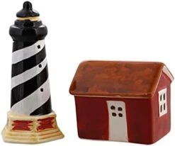 Lighthouse Novelty Salt And Pepper Shaker Set With Stand Kitchen Collection Décor - Lighthouse Scene Stand -Peugeot Shop 31m pU P5JL. AC