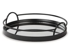 By Ashley Adria Contemporary Metal Serving Tray With Mirrored Base, Black