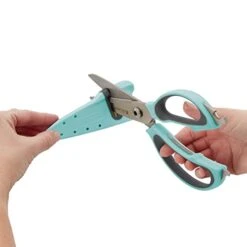 Sabatier 5-in-1 Multi-Purpose Soft-Grip Scissors With Edgekeeper Built-In Sharpener Blade Cover, All-in-1 Heavy-Duty Scissors With Flathead Screwdriver, Jar Opener, Bottle Opener, 9.5-Inch, Aqua