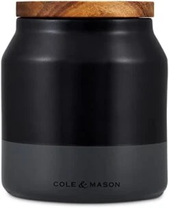Cole & Mason H822135 Elmdon Black/Grey Garlic Keeper | Kitchen Organisation, Storage Pot For Fresh Garlic | Ceramic/Acacia/Silicone | (H)120 Mm X (D)110 Mm | 2 Year Guarantee -Peugeot Shop 31nD8tQm6HL. AC 1